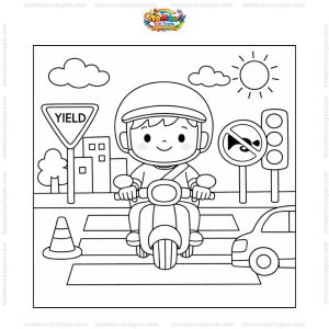 Tranh tô màu an toàn giao thông đơn giản