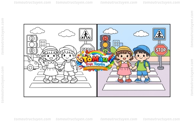tranh tô màu an toàn giao thông