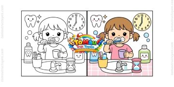 tranh tô màu bé đánh răng