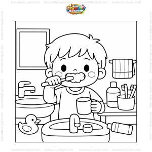 Tranh tô màu bé đánh răng đơn giản