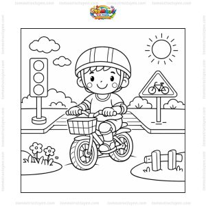 Tranh tô màu bé đi xe đạp an toàn