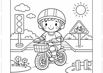 Tranh tô màu bé đi xe đạp an toàn