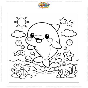 Tranh tô màu cá heo chibi