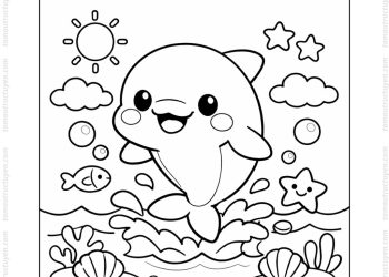 Tranh tô màu cá heo chibi