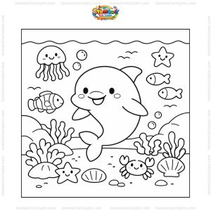 Tranh tô màu cá heo dưới biển