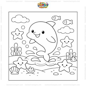 Tranh tô màu cá heo và sao biển