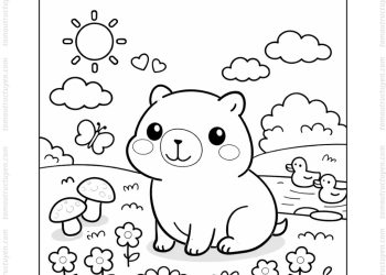 Tranh tô màu Capybara chibi