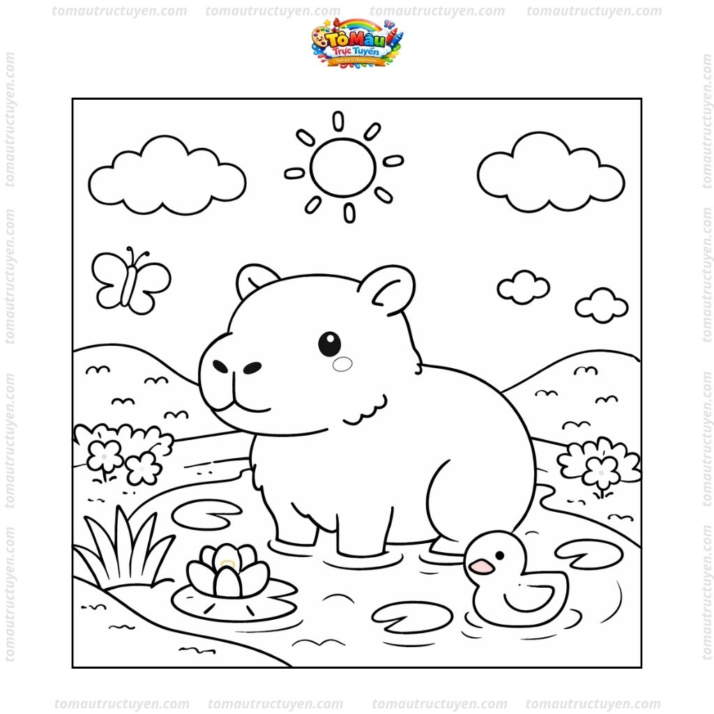 Tranh tô màu Capybara cho bé – Tô Màu Trực Tuyến