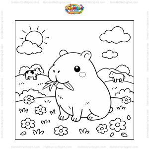 Tranh tô màu Capybara gặm cỏ