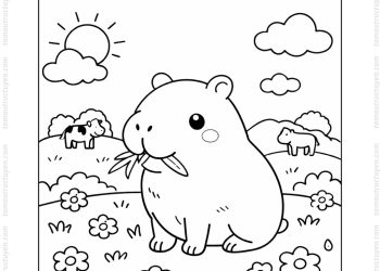 Tranh tô màu Capybara gặm cỏ