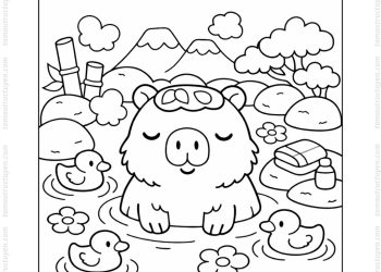 Tranh tô màu Capybara tắm suối
