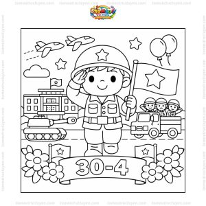 Tranh tô màu chiến sĩ 30/4