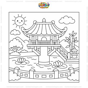 Tranh tô màu chùa Một Cột cho bé