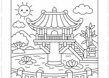 Tranh tô màu chùa Một Cột cho bé