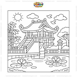 Tranh tô màu chùa Một Cột đẹp