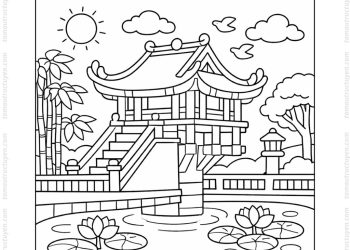 Tranh tô màu chùa Một Cột đẹp