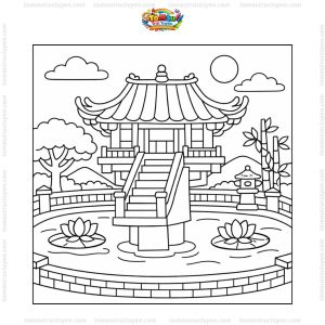 Tranh tô màu chùa Một Cột đơn giản