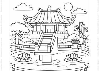 Tranh tô màu chùa Một Cột đơn giản