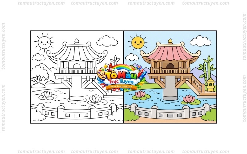 tranh tô màu chùa một cột