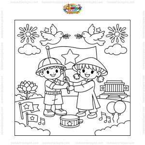 Tranh tô màu cờ đỏ sao vàng độc lập