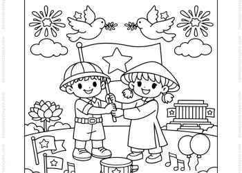 Tranh tô màu cờ đỏ sao vàng độc lập