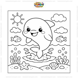Tranh tô màu con cá heo cute
