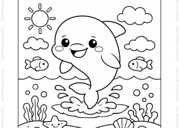 Tranh tô màu con cá heo cute
