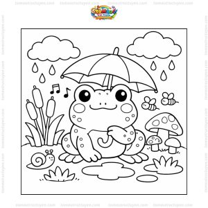 Tranh tô màu con cóc cầm ô
