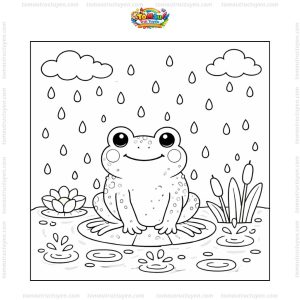 Tranh tô màu con cóc dưới mưa
