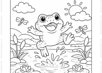 Tranh tô màu con cóc nhảy ao