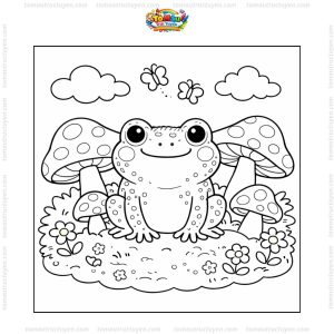 Tranh tô màu con cóc và nấm