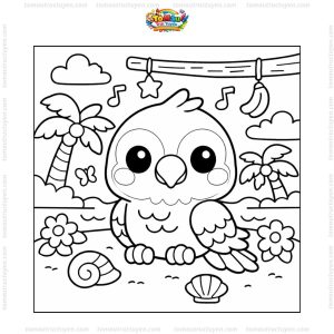 Tranh tô màu con vẹt chibi