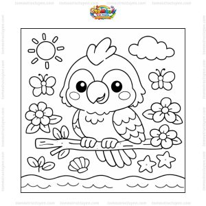 Tranh tô màu con vẹt cute