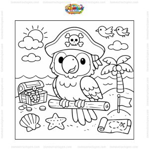 Tranh tô màu con vẹt đội mũ