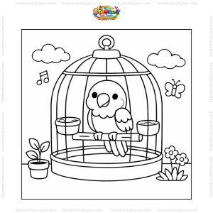 Tranh tô màu con vẹt trong lồng