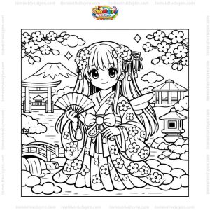 Tranh tô màu công chúa cổ trang anime