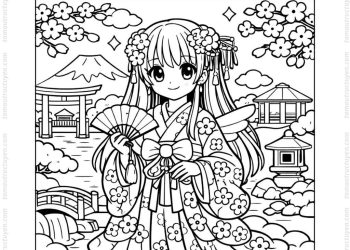 Tranh tô màu công chúa cổ trang anime