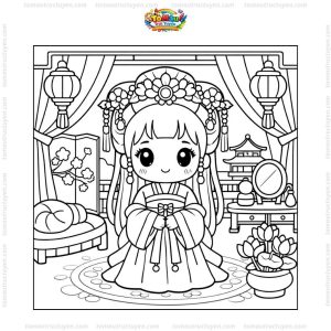 Tranh tô màu công chúa cổ trang chibi