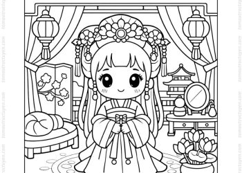 Tranh tô màu công chúa cổ trang chibi