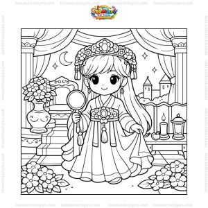 Tranh tô màu công chúa cổ trang cho bé