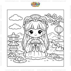 Tranh tô màu công chúa cổ trang cute