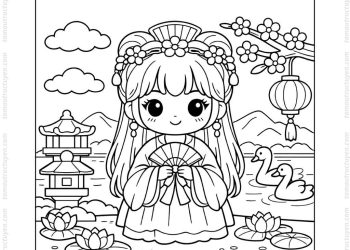 Tranh tô màu công chúa cổ trang cute