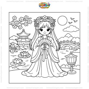 Tranh tô màu công chúa cổ trang đẹp