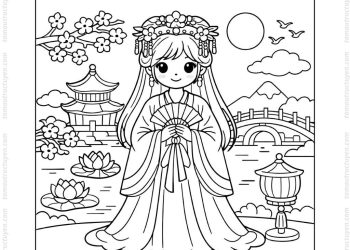 Tranh tô màu công chúa cổ trang đẹp
