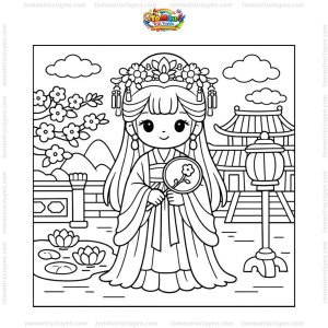 Tranh tô màu công chúa cổ trang Trung Quốc