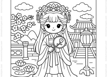 Tranh tô màu công chúa cổ trang Trung Quốc