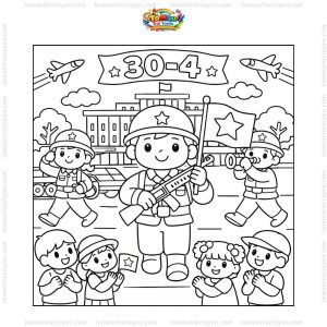 Tranh tô màu diễu binh 30/4