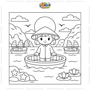 Tranh tô màu hoàng hôn Hạ Long