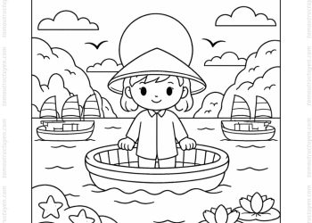 Tranh tô màu hoàng hôn Hạ Long