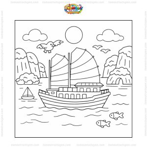 Tranh tô màu thuyền Vịnh Hạ Long